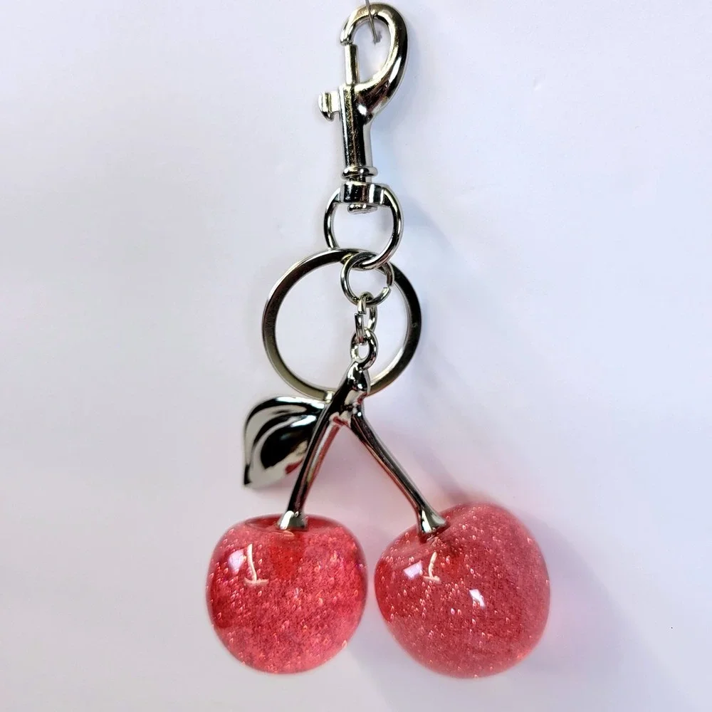 Keychain Bag Charm Glitter Resin Cherry Pink Women Coquette Y2K Girly Kawaii